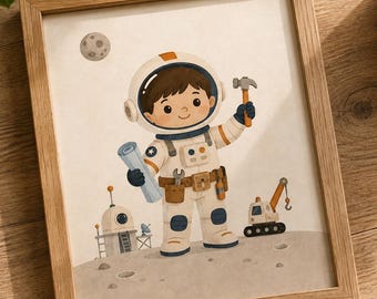 Astronaut Builder Wall Art Printable, Space Construction Nursery Decor