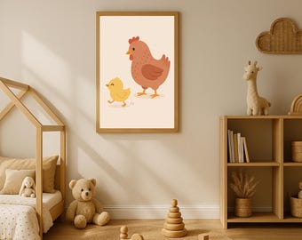 Henne und Küken Kinderzimmer Druck, Bauernhof Tiere Wandkunst (Digitaler Download)