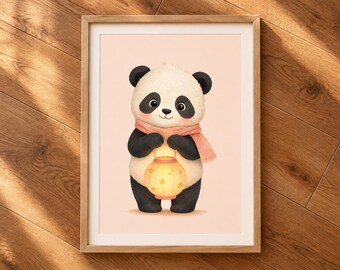 Cuadro de panda para pared, lámina infantil de panda, decoración de habitación infantil con animales del bosque.