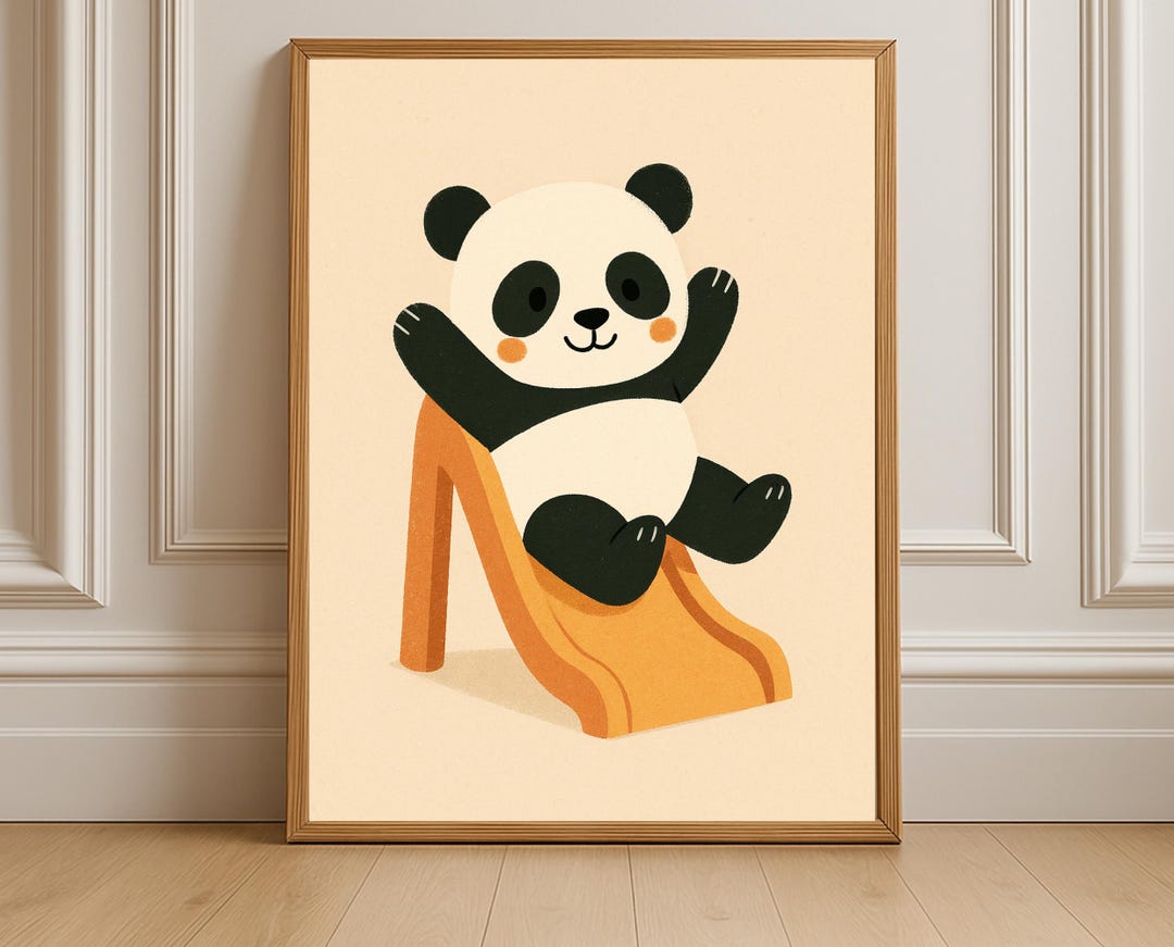 Panda Slideshow Playful Panda on Slide Art Print – Kids Room Decor (digital Download ...