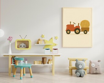 Red Farm Tractor Nursery Print: Rustic Boys Room Decor (Digital Download)