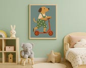 Scooter Dog Wall Art – Playful Dog Printable for Nursery and Kids Room