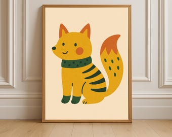 Fox Nursery Print | Mid-Century Woodland Animal Art (Instant Download)