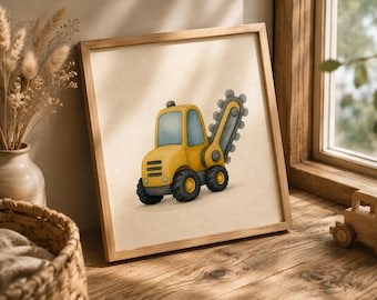 Trencher Construction Vehicle Wall Art Printable, Digger Nursery Print