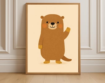 Lámina infantil de nutria sonriente: Arte de animales costeros para habitación infantil (descarga digital)