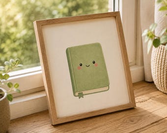 Book Wall Art Printable, Reading Nursery Decor, Kawaii Book Print