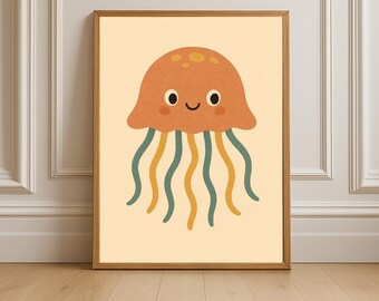 Smiling Jellyfish Nursery Print: Cheerful Sea Creature Illustration (Digital Download)