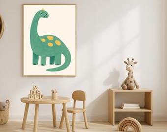Arte infantil de dinosaurio Brachiosaurus: Decoración para habitación infantil (Descarga digital)