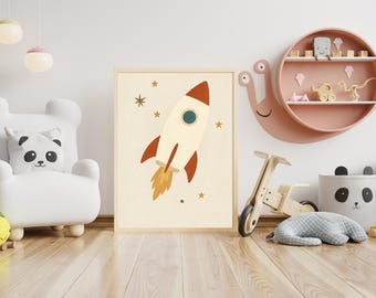 Rocket Ship Nursery Art: Modern Space Theme Printable (Digital Download)