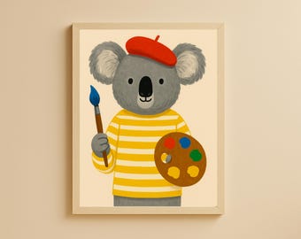 Painter Koala Nursery Print: Whimsical Animal Wall Art (Digital Download)