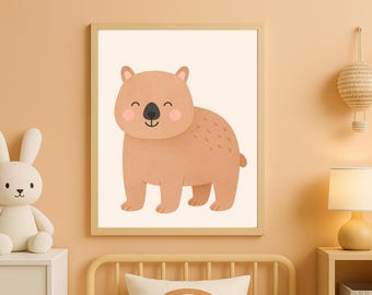 Wombat Nursery Print – Pastel Australian Animal Art (Digital Download)