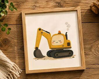 Excavator Wall Art Printable, Construction Nursery Decor