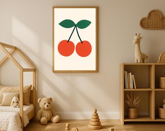 Retro Cherry Nursery Print, Playroom Kitchen Wall Art (Instant Download)