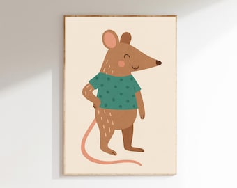 Mouse Nursery Print: Hobby Animal Art, Kids Room Decor (Digital Download)