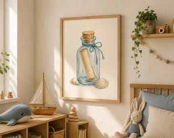 Message in a Bottle Wall Art, Coastal Nursery Printable