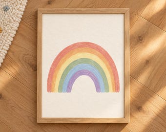 Lámina infantil Arcoíris en tonos pastel, arte mural en acuarela