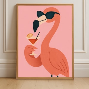Cool Flamingo Wall Art | Tropical Animal Bar Decor | Pink Summer Digital Download | Animal Wall Art | Instant Download