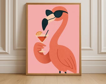 Flamingo Cocktail Print | Tropical Bar Art (Digital Download)