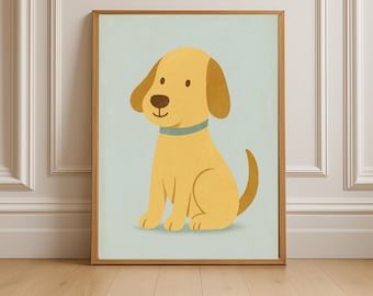Estampa de Cachorrinho Amarelo – Arte de Parede Animal para Quarto Infantil (Download Digital)