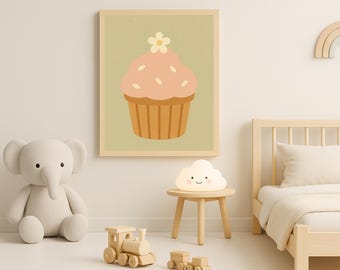 Cupcake Nursery Wall Art – Pastel Kitchen Print for Kids | Digital Download Girl Room Decor