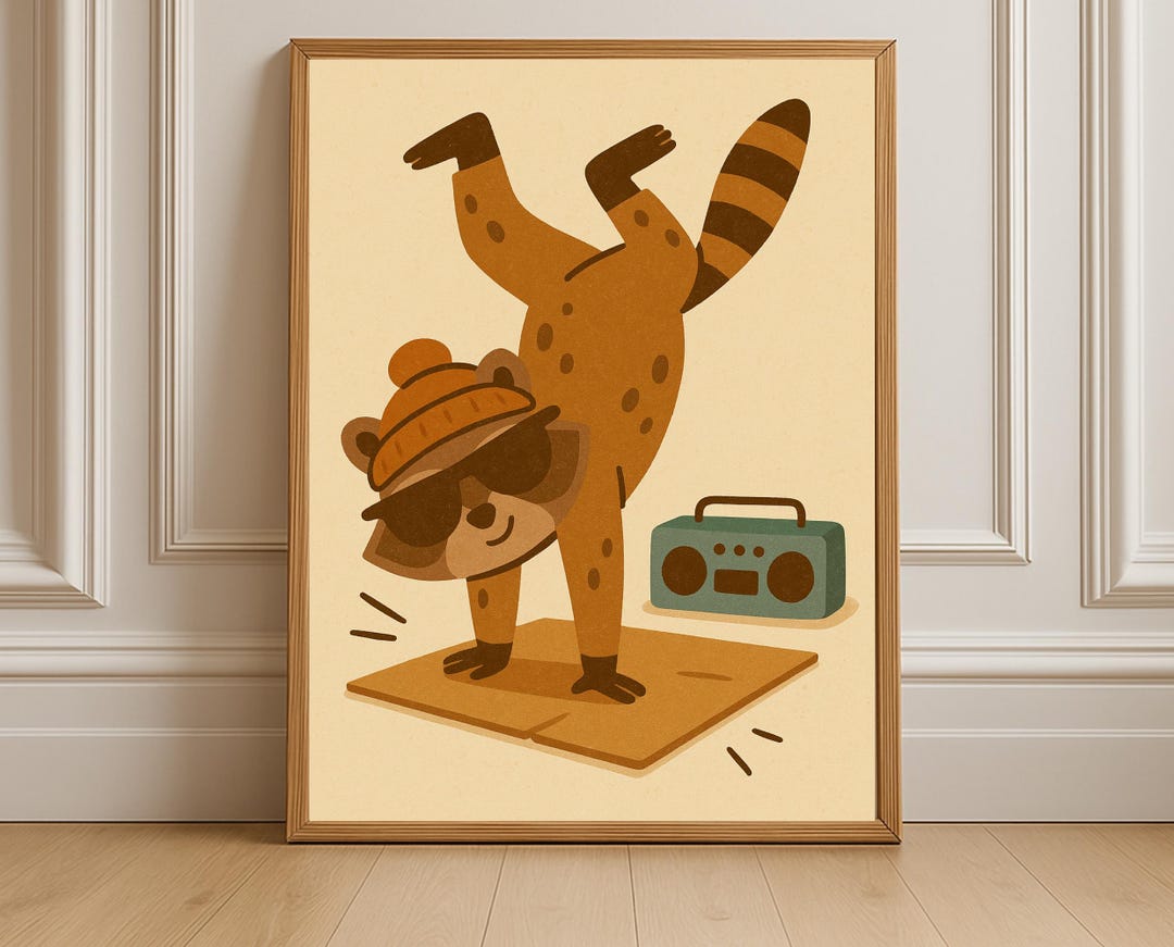 Breakdancing Raccoon Print: Hip Hop Animal Poster, Kids Room Decor ...