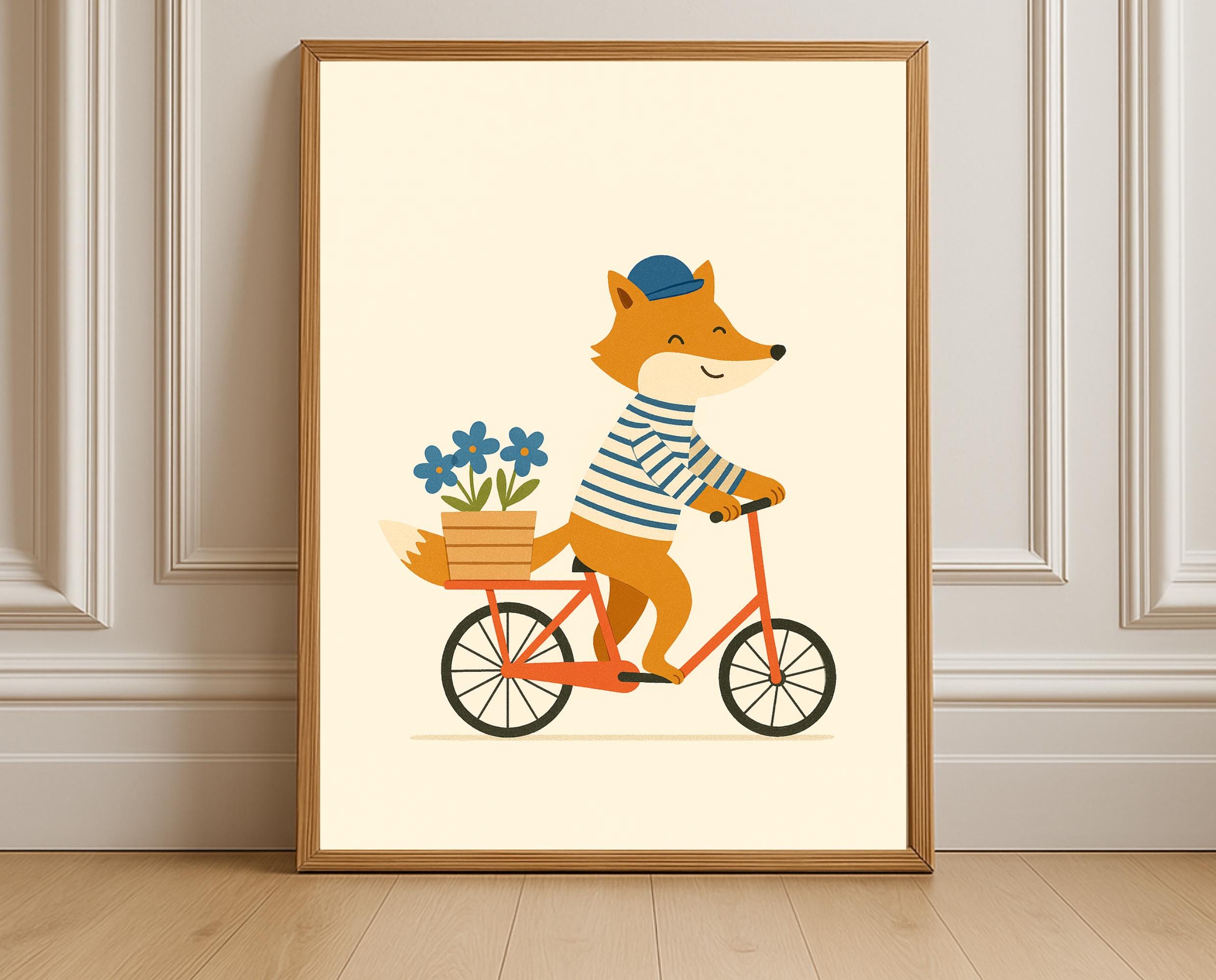 Fox on Bicycle Art Print – Nursery & Kids Room Decor (digital