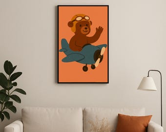 Aviator Bear Print: Nursery Airplane Wall Art (Digital Download)