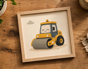 Excavator Wall Art Printable, Construction Nursery Decor, Happy Digger Print