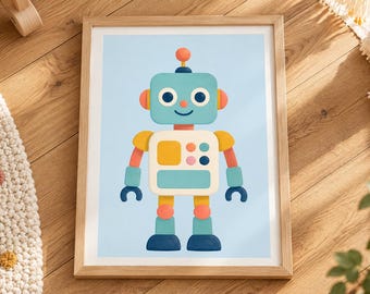 Robot Wall Art, Retro Robot Nursery Print, Boys Room Decor