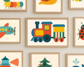 Nursery Wall Art Print Bundle: Animals, Vehicles, Weather (Instant Download, +30 Designs)