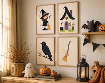 Halloween Witch Nursery Art Print Bundle | Storybook Style Digital Download