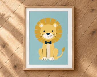 Lion Nursery Wall Art, Bow Tie Lion Print, Safari Animal Kids Room Decor