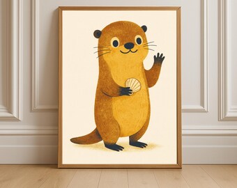 Lámina infantil de nutria sonriente: decoración costera para habitación infantil (descarga digital)