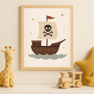 Pirate Ship Wall Art – Nautical Nursery Print | Digital Download for Kids Room | Dream Adventures Collection