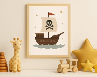 Pirate Ship Nursery Print: Nautical Kids Room Decor (Digital Download)