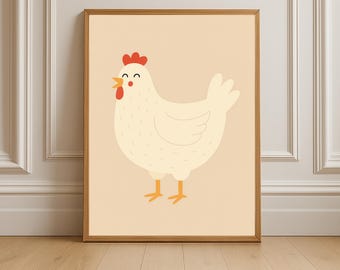Lámina infantil de pollos / Arte mural de animales de granja en tonos pastel (descarga digital)