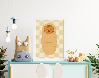 Burrito Cat Print | Sleeping Kitten Nursery Wall Art (Digital Download)