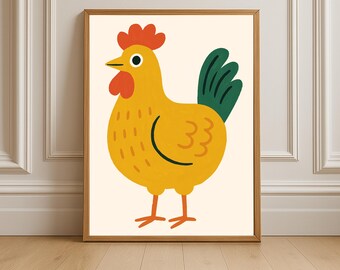 Cheerful Chicken Art Print – Farm Animal Nursery Decor (Digital Download)