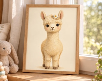 Cuadro de llama para pared, lámina infantil de llama, decoración bohemia con animales para la habitación de los niños.