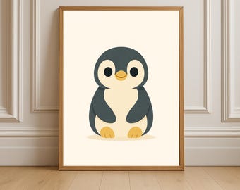 Penguin Nursery Print – Minimalist Arctic Animal Art (Digital Download)