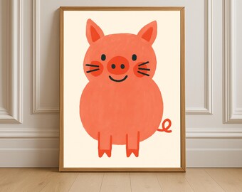 Lámina infantil de cerdito feliz: decoración de habitación infantil de animales de granja (descarga digital)