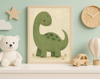 Groene dinosaurus kinderkamerprint | Muurkunst kinderkamer (digitale download)