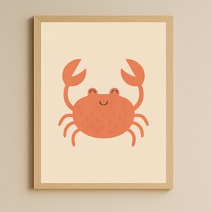 Happy Red Crab kinderkamerprint: oceaandieren muurkunst (digitale download afdrukbare)