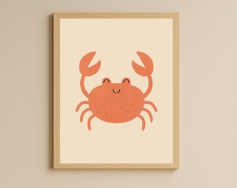 Happy Red Crab Nursery Print: Ocean Animal Wall Art (Digital Download Printable)