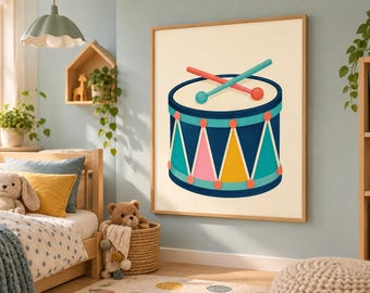 Toy Drum Wall Art, Music Nursery Print, Kids Playroom Decor