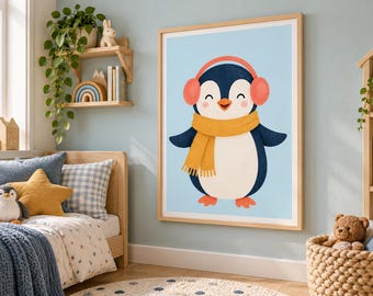 Penguin Wall Art, Winter Nursery Print, Penguin Kids Room Decor