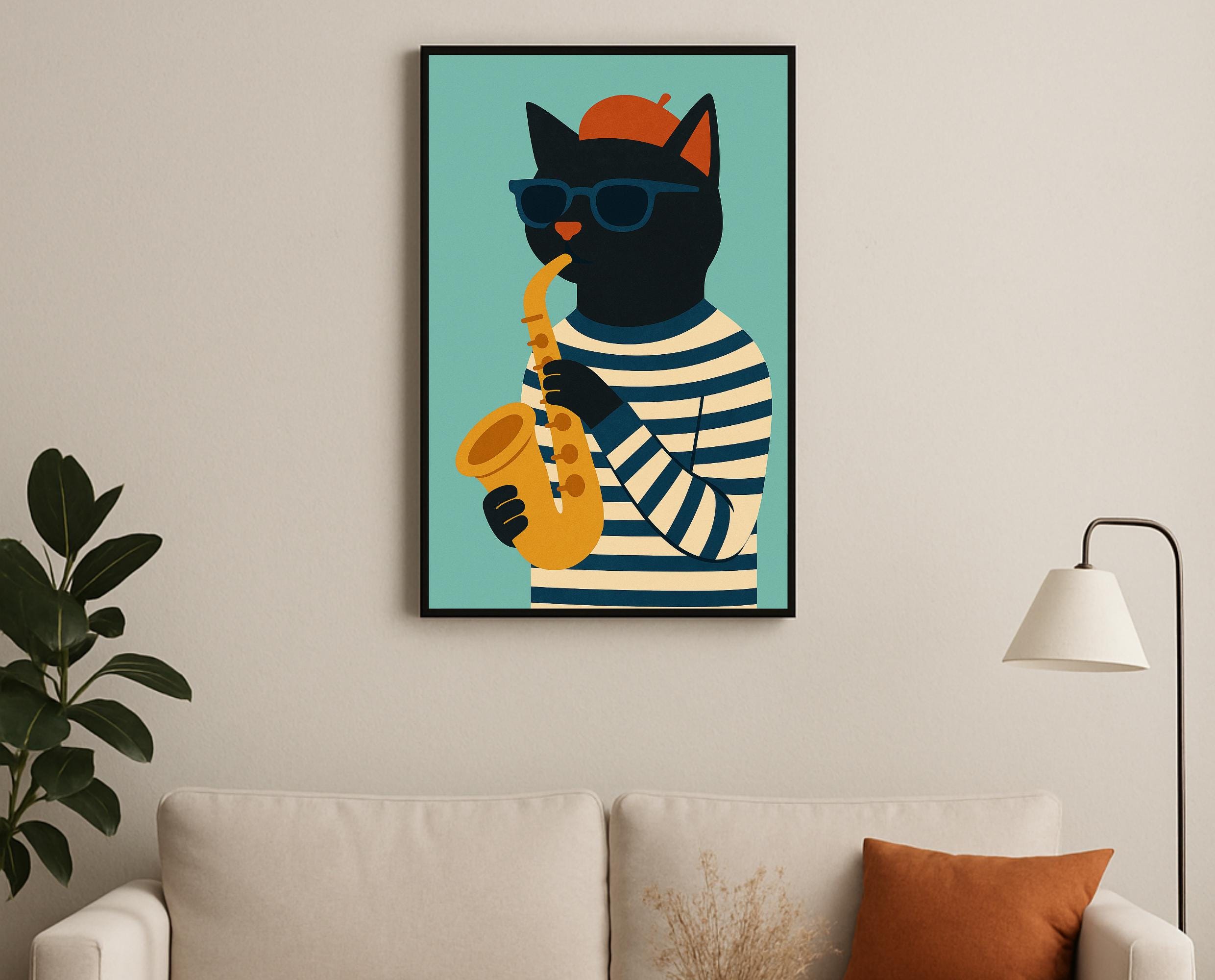 Saxophone Cat Art Print | Jazzy Nursery Decor (digital Download