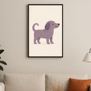 Purple Dog Nursery Wall Art – Minimalist Printable Dog Illustration, Kids Room Decor, Digital Download