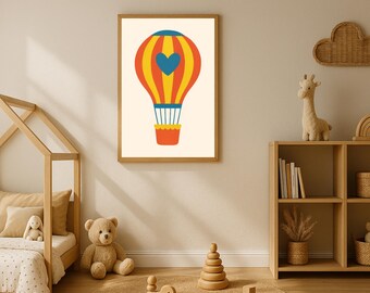 Retro Heart Hot Air Balloon Nursery Print (Digital Download)