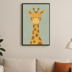 Żyrafa – grafika ścienna do pokoju dziecięcego – nadruk ze zwierzętami safari, minimalistyczny wystrój pokoju dziecięcego, pobieranie cyfrowe